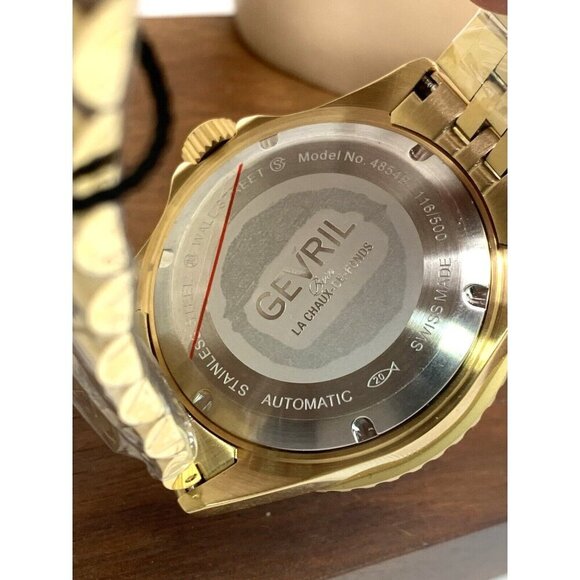 Gevril Men's Watch 4854B Wall Street Swiss Automatic Diver Blue Dial Gold 43mm - Picture 7 of 15